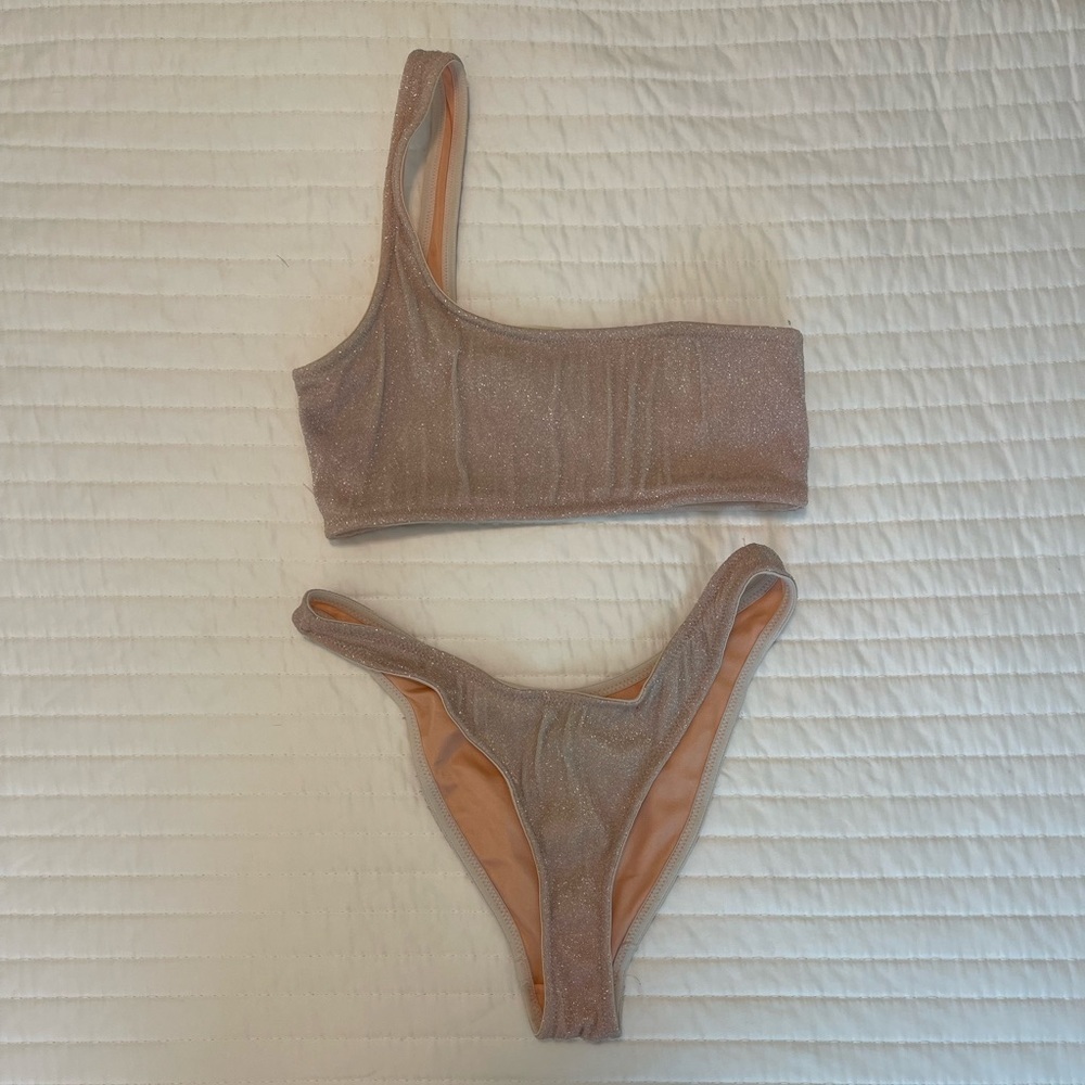 triangl swimwear Metallic Nude One-Shoulder Bikini Set